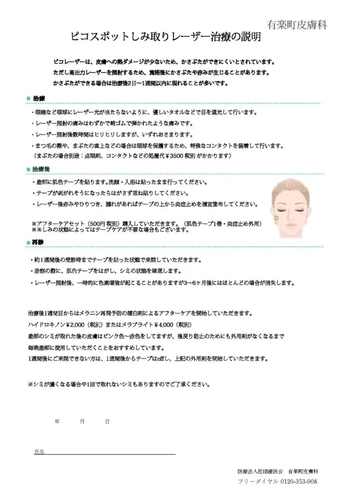 ピコスポットしみ取りレーザー治療の説明